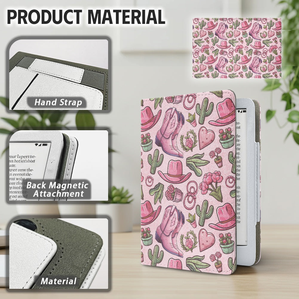 pink western PU cover for Kindle paperwhite 11th 12th gen vegan leather wallet style case