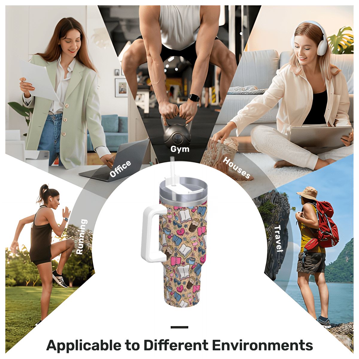 Beige books and coffee bookish 40oz travel mug
