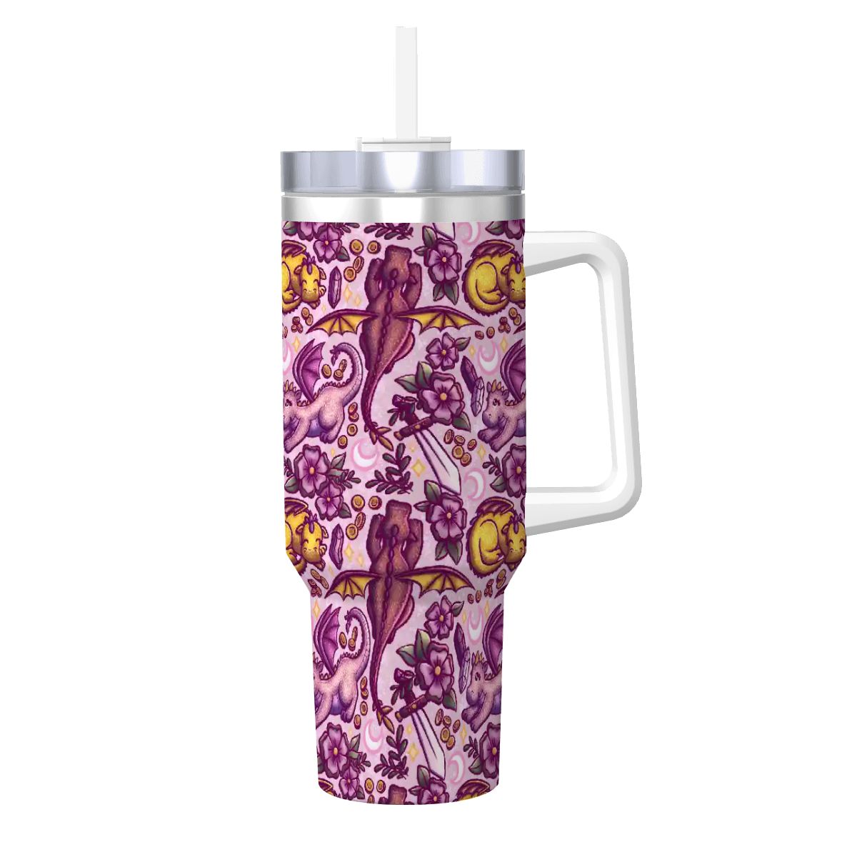 Dragons and swords bookish romantasy fantasy 40oz travel mug
