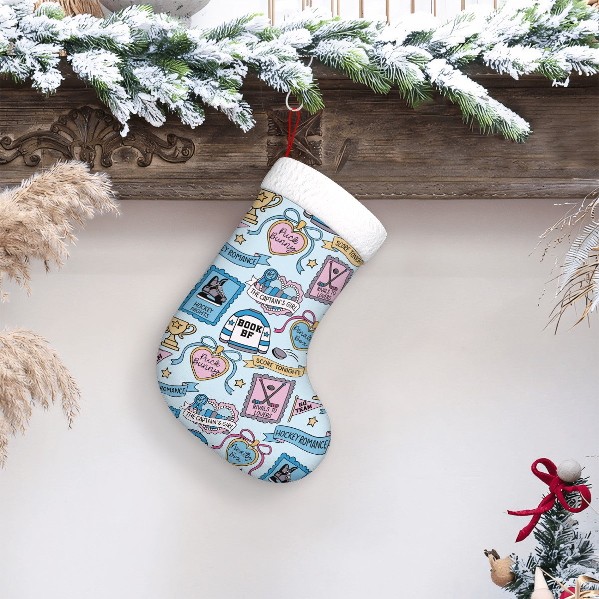 Plush Christmas Stockings Hockey Romance Blue Pattern