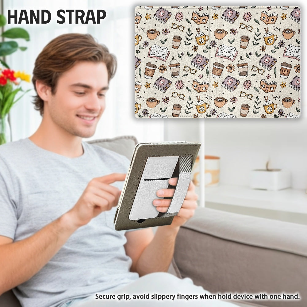 Books and coffee bookish vegan leather PU cover for Kindle paperwhite 11th and 12th generation