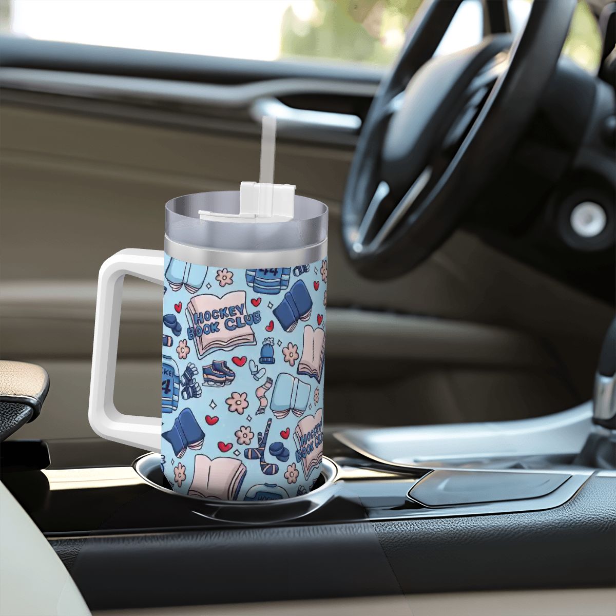 Catroon hockey romance bookish 40oz travel mug