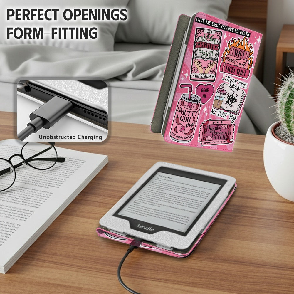 The smut reader sticker style PU cover for Kindle paperwhite 11th 12th generation wallet style e-reader case in vegan leather