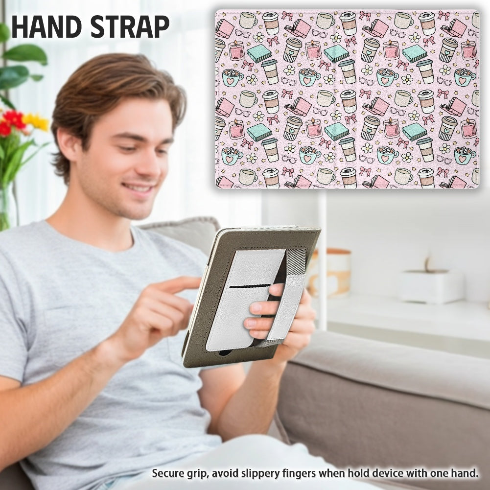 Pink books and coffee bookish PU cover for Kindle