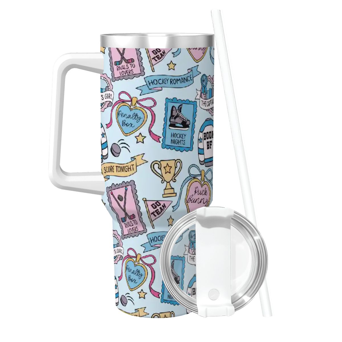 Hockey romance stamps booking 40oz travel mug