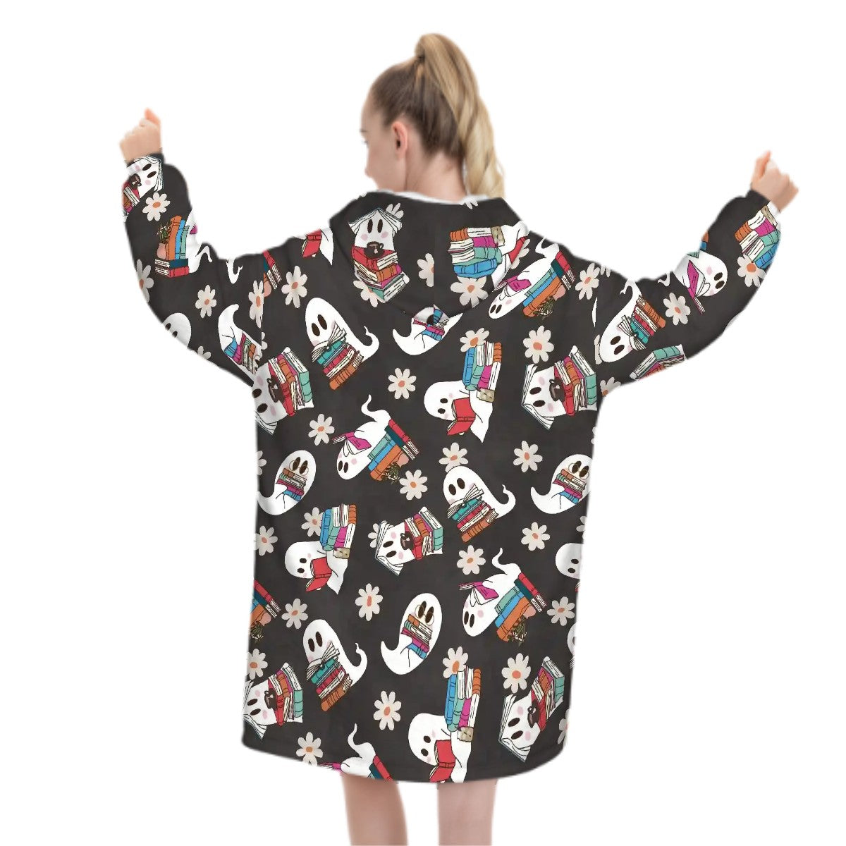 Booooooks bookish ghost Adult Blanket Hoodie **Please read item description**