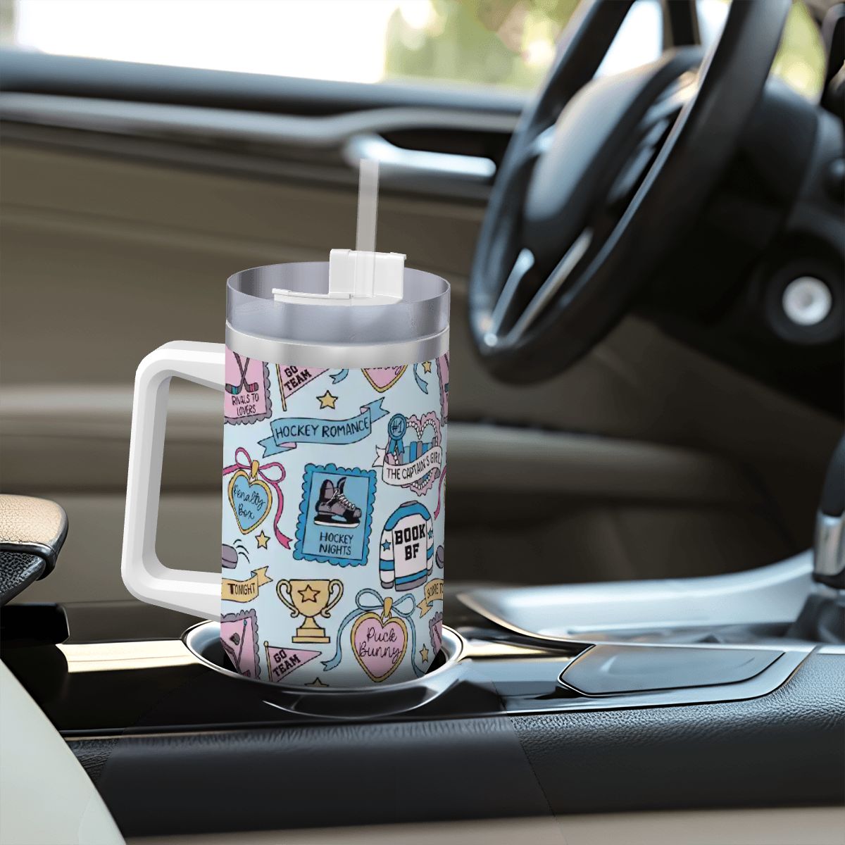 Hockey romance stamps booking 40oz travel mug