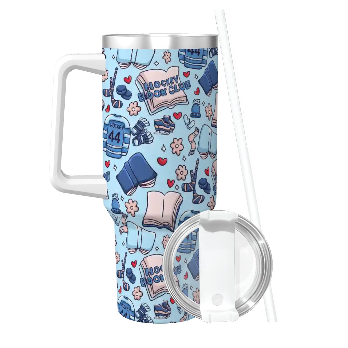 Catroon hockey romance bookish 40oz travel mug