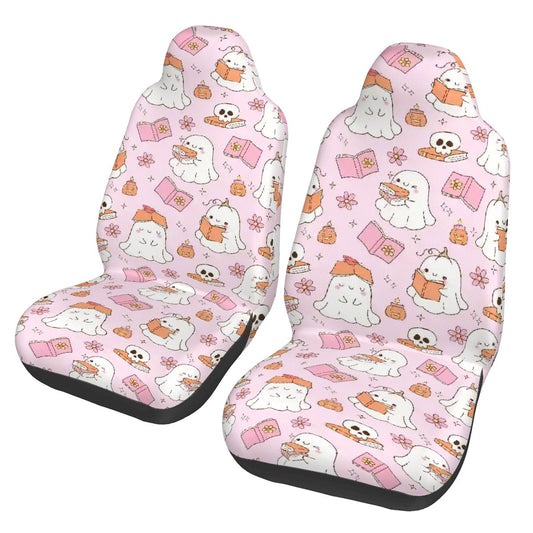Cute pink bookish ghosts Car Front Seat Covers