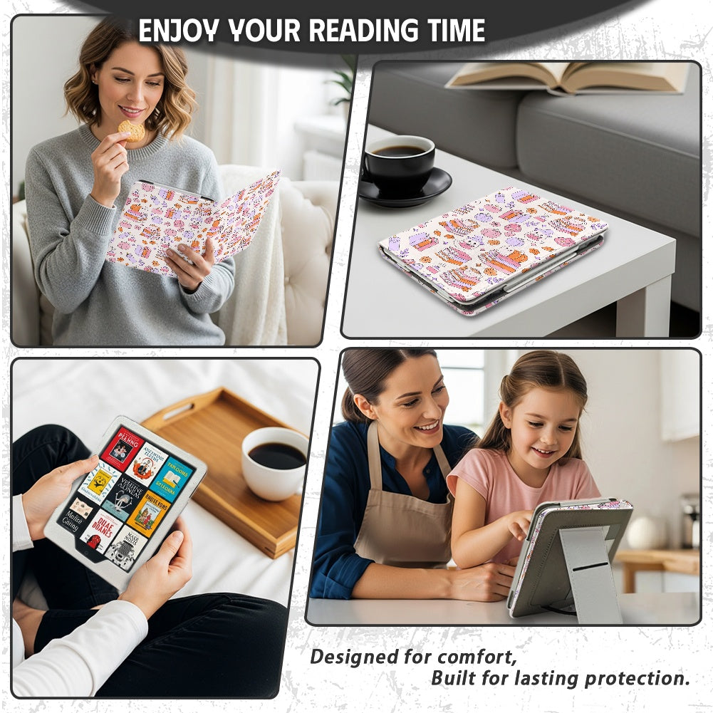 Cute bookish ghosts and pumpkins vegan leather bookish PU cover for Kindle paperwhite 11th 12th generation