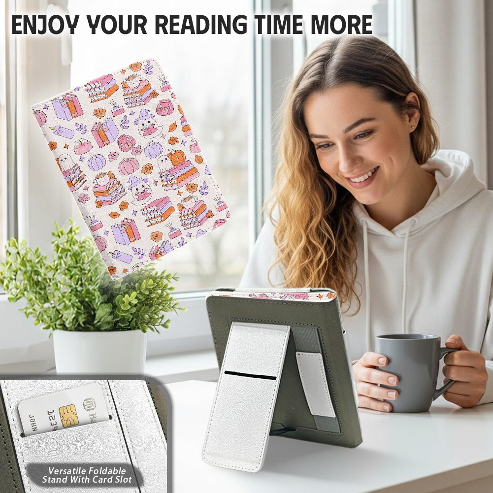 Cute bookish ghosts and pumpkins vegan leather bookish PU cover for Kindle paperwhite 11th 12th generation