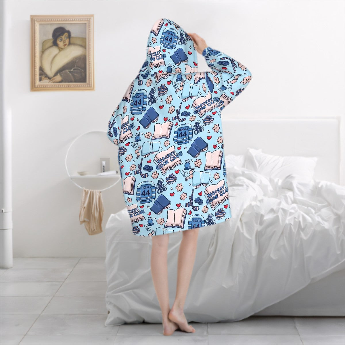 Cartoon hockey romance bookish blanket hoodie