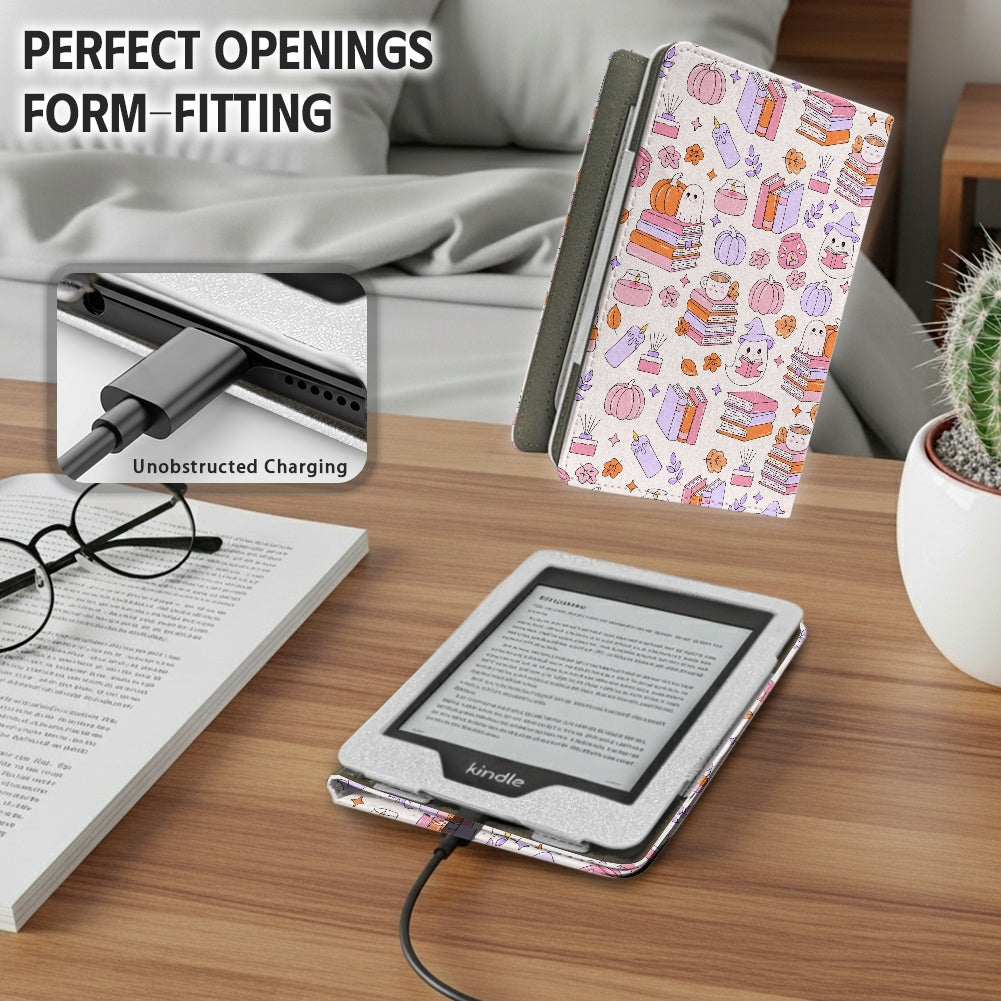 Cute bookish ghosts and pumpkins vegan leather bookish PU cover for Kindle paperwhite 11th 12th generation