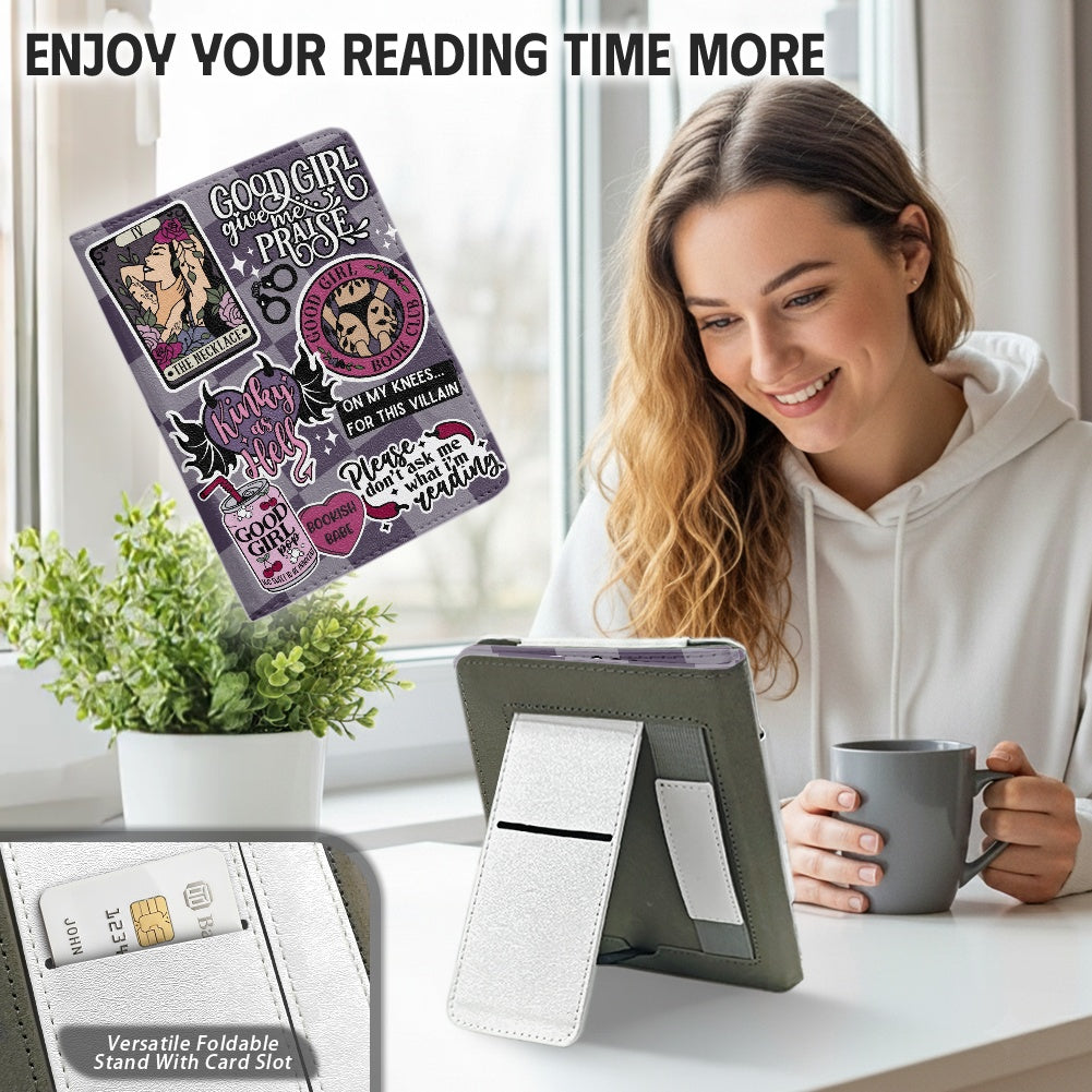 The Good Girl sticker style PU cover for Kindle paperwhite 11th 12th generation wallet style e-reader case in vegan leather
