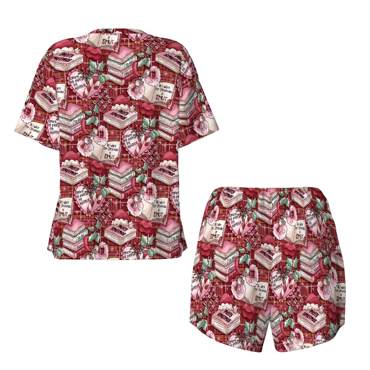 Merry Smutmas bookish pjs pyjamas Pajama Sets  Crew Neck Short Sleeve