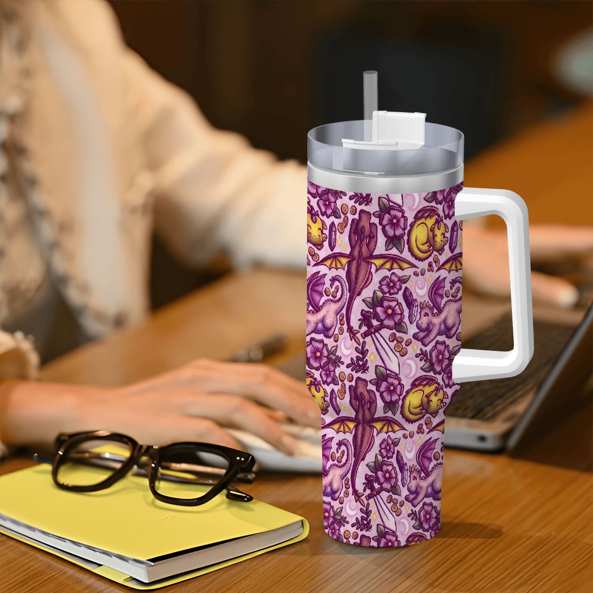 Dragons and swords bookish romantasy fantasy 40oz travel mug