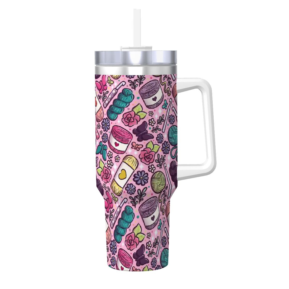 Crochet lover floral travel mug 40oz