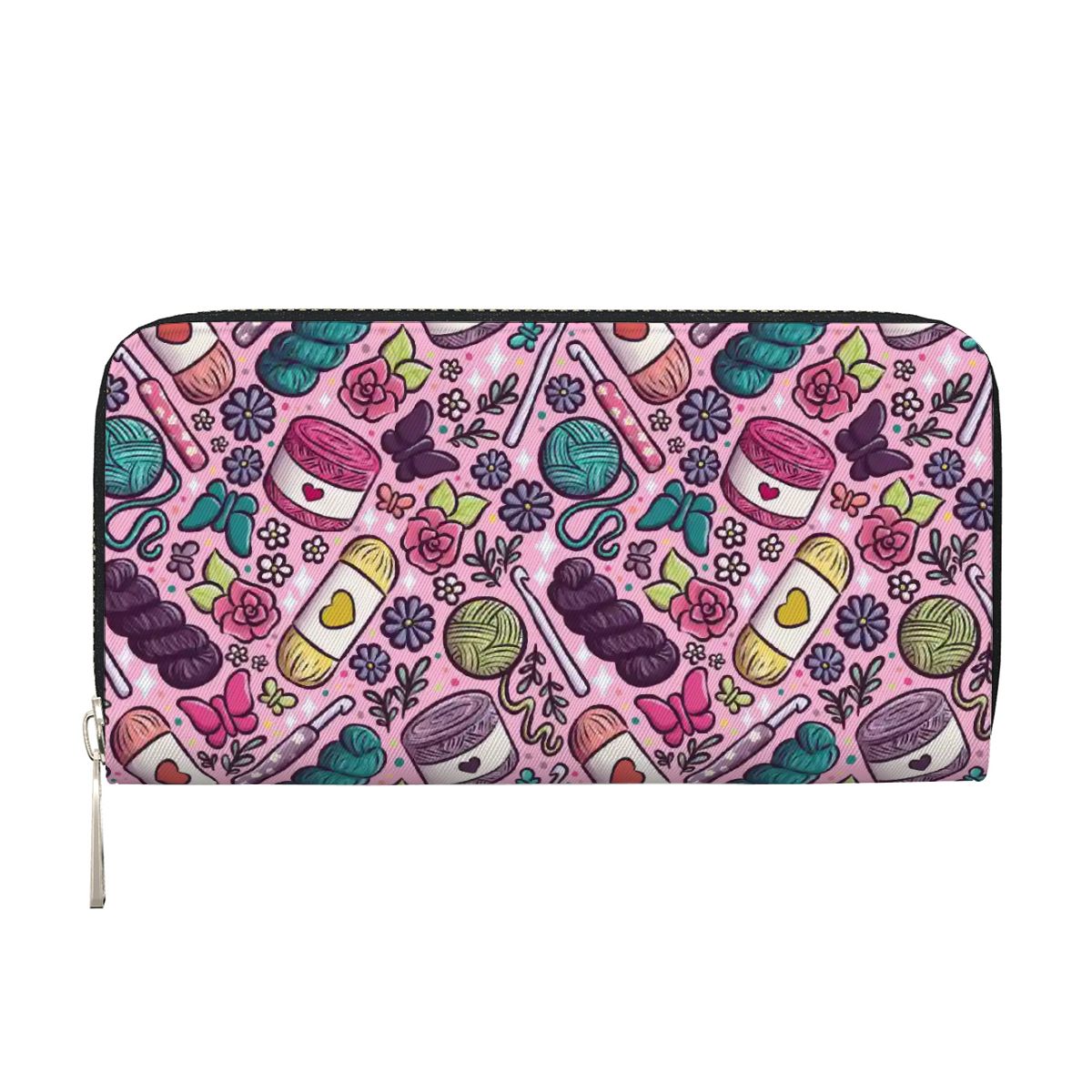 Crochet knitting lover vegan leather wallet purse