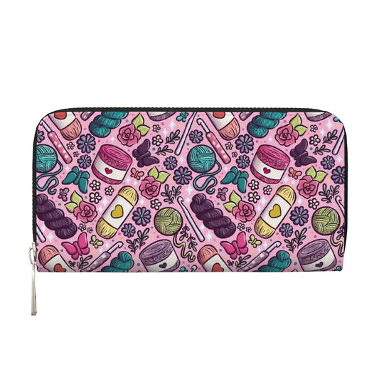 Crochet knitting lover vegan leather wallet purse