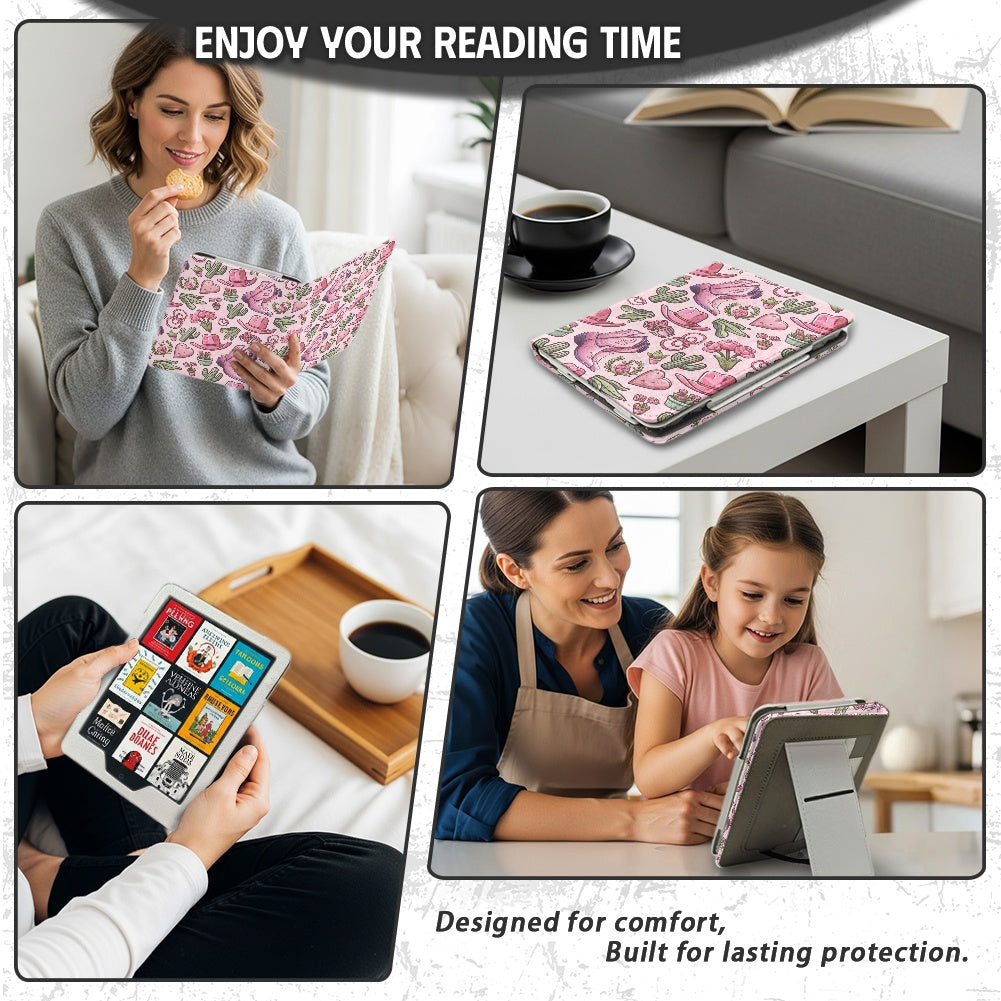 pink western PU cover for Kindle paperwhite 11th 12th gen vegan leather wallet style case