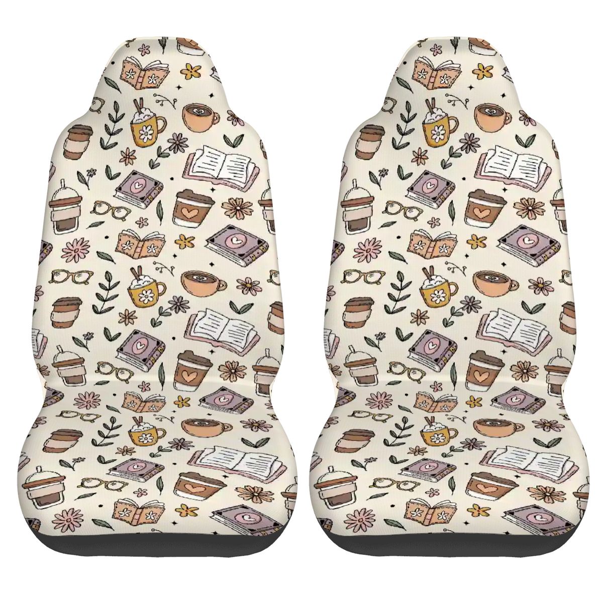 Beige books and coffee bookish Car Front Seat Covers