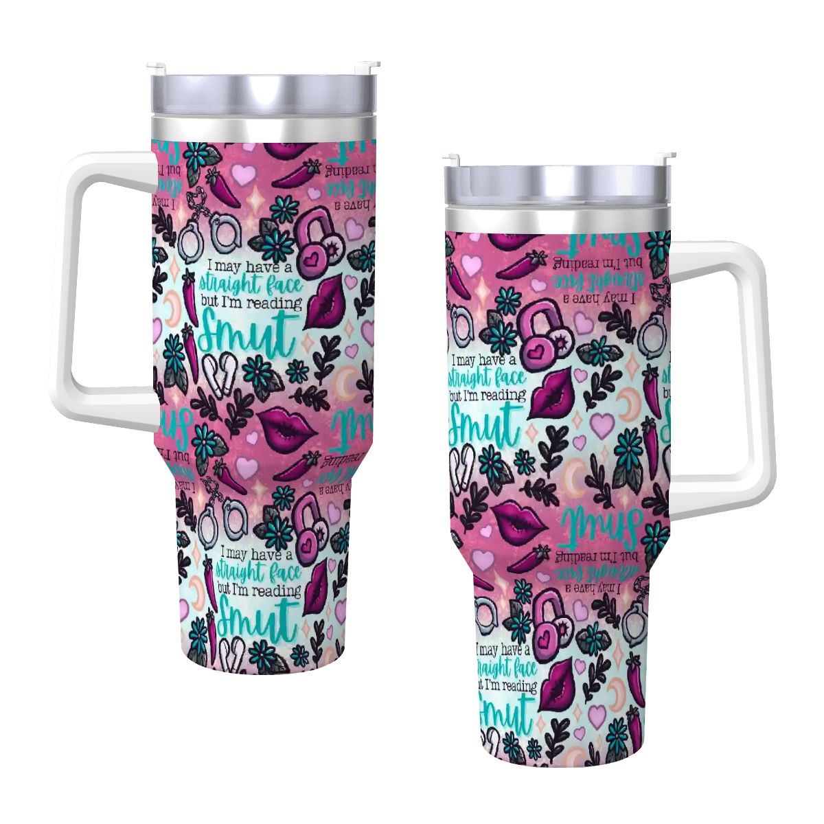 Straight face but reading smut 40oz travel mug