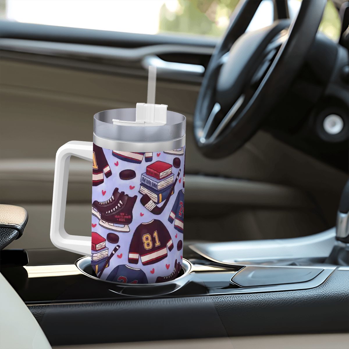 Heated hockey blue bookish 40oz travel mug