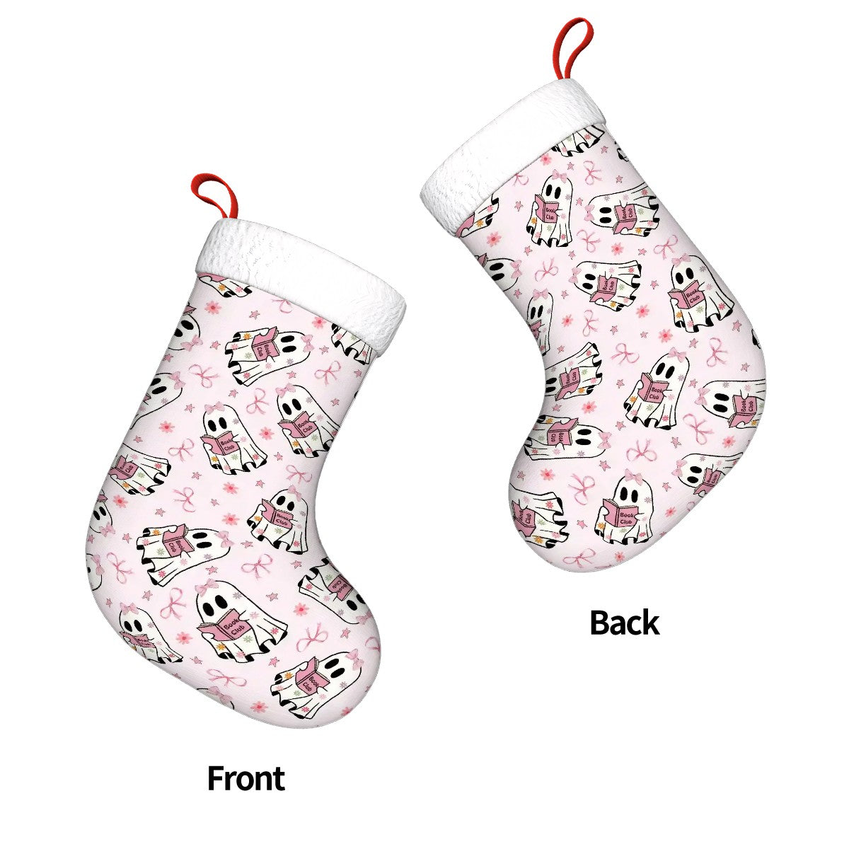 Cute pink reading ghosts bookish Plush Christmas Stockings