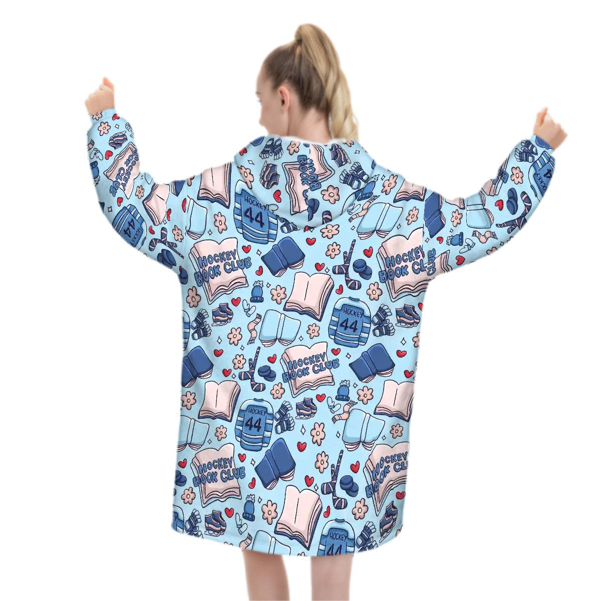 Cartoon hockey romance bookish blanket hoodie