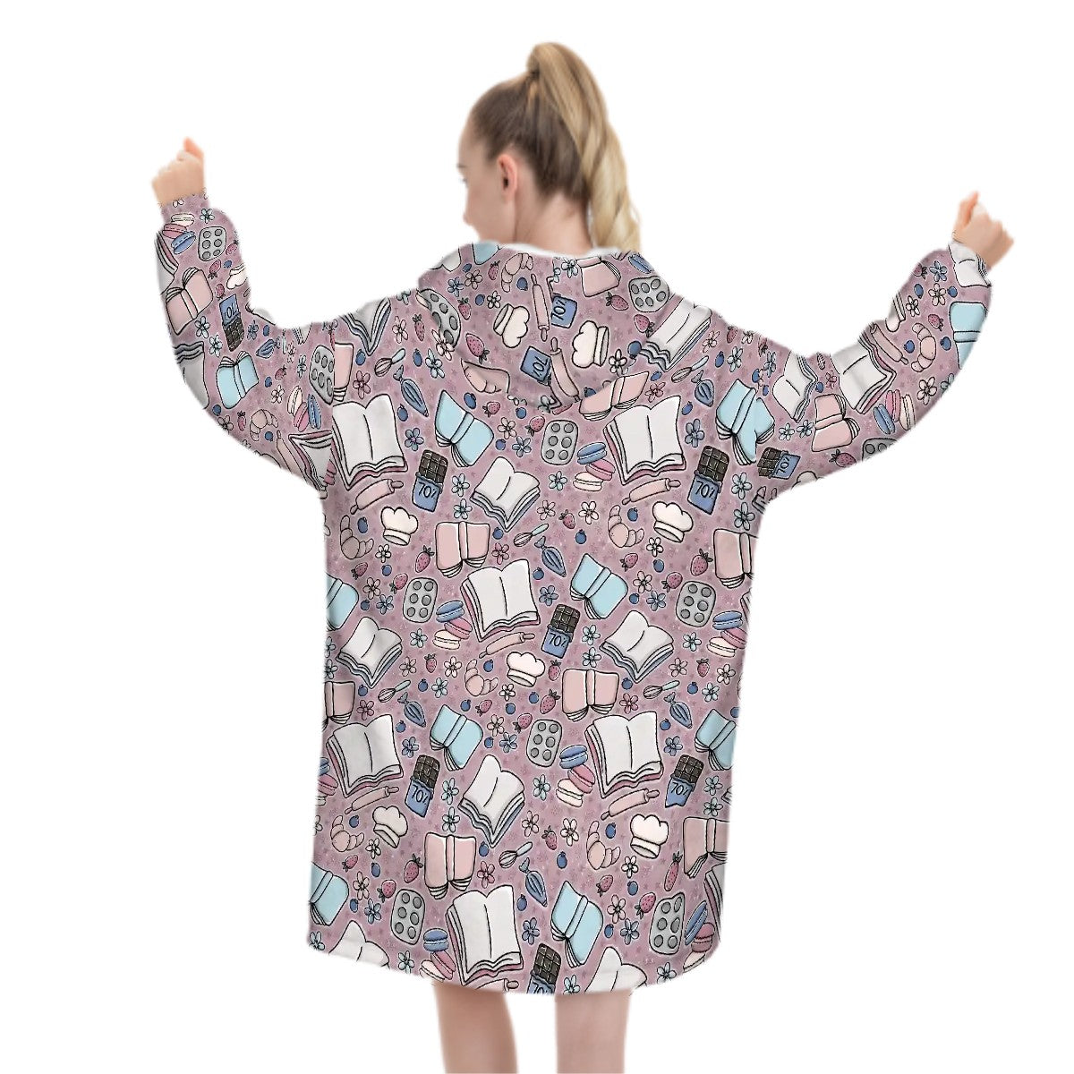 Baby pink cartoon books bookish blanket hoodie