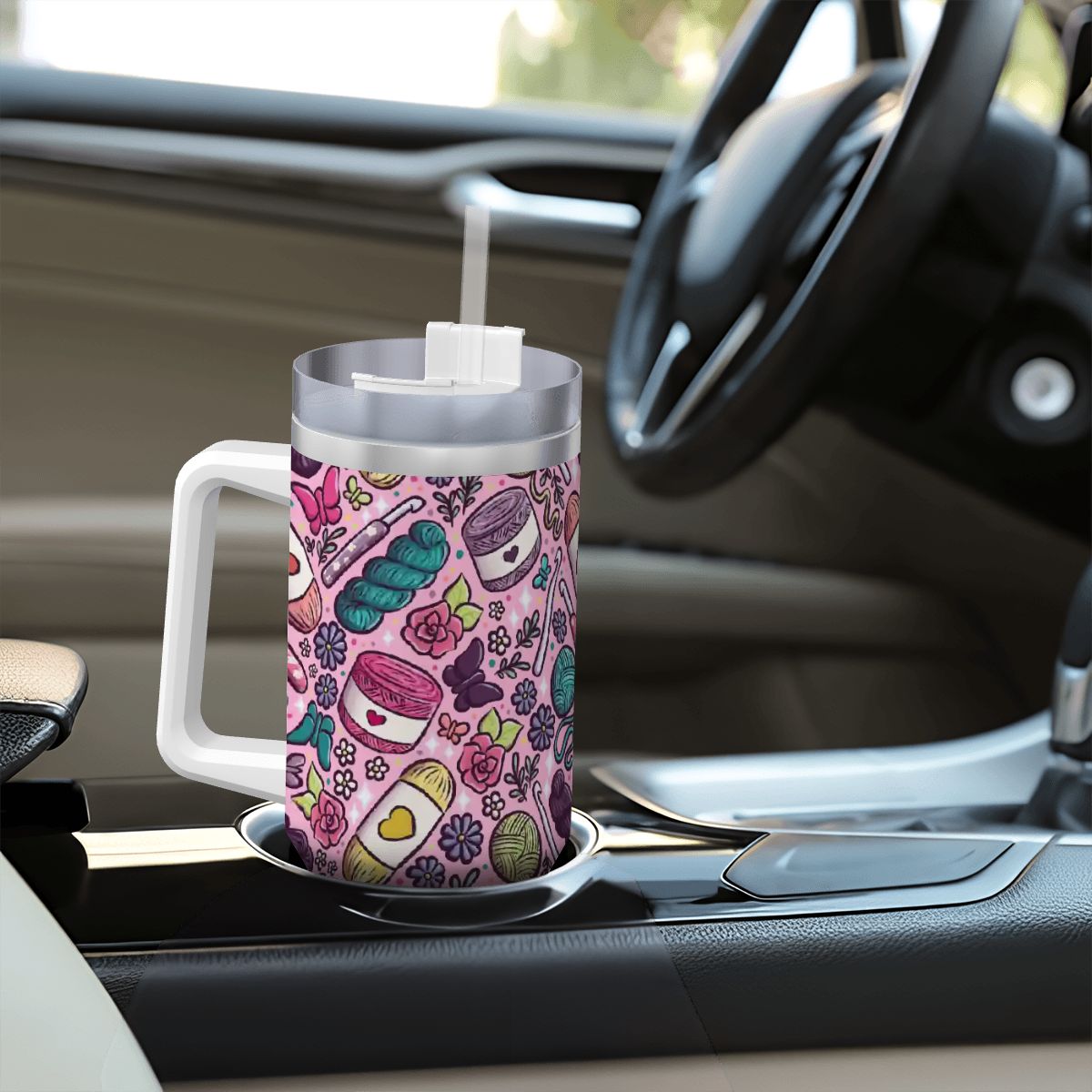 Crochet lover floral travel mug 40oz