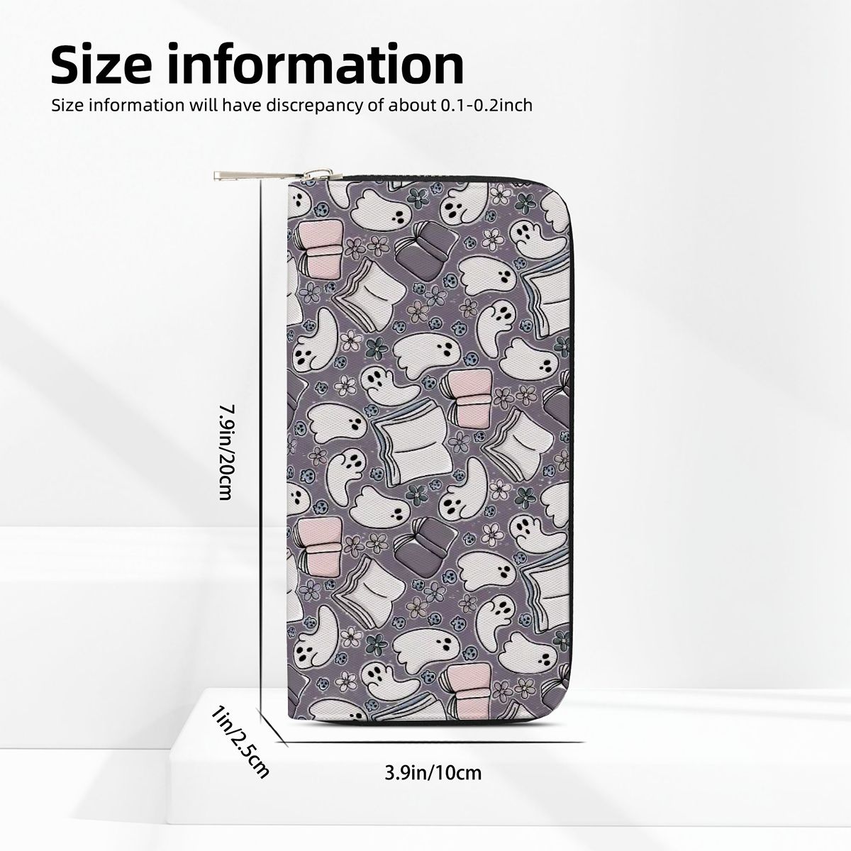 Cartoon bookish ghost vegan leather wallet purse