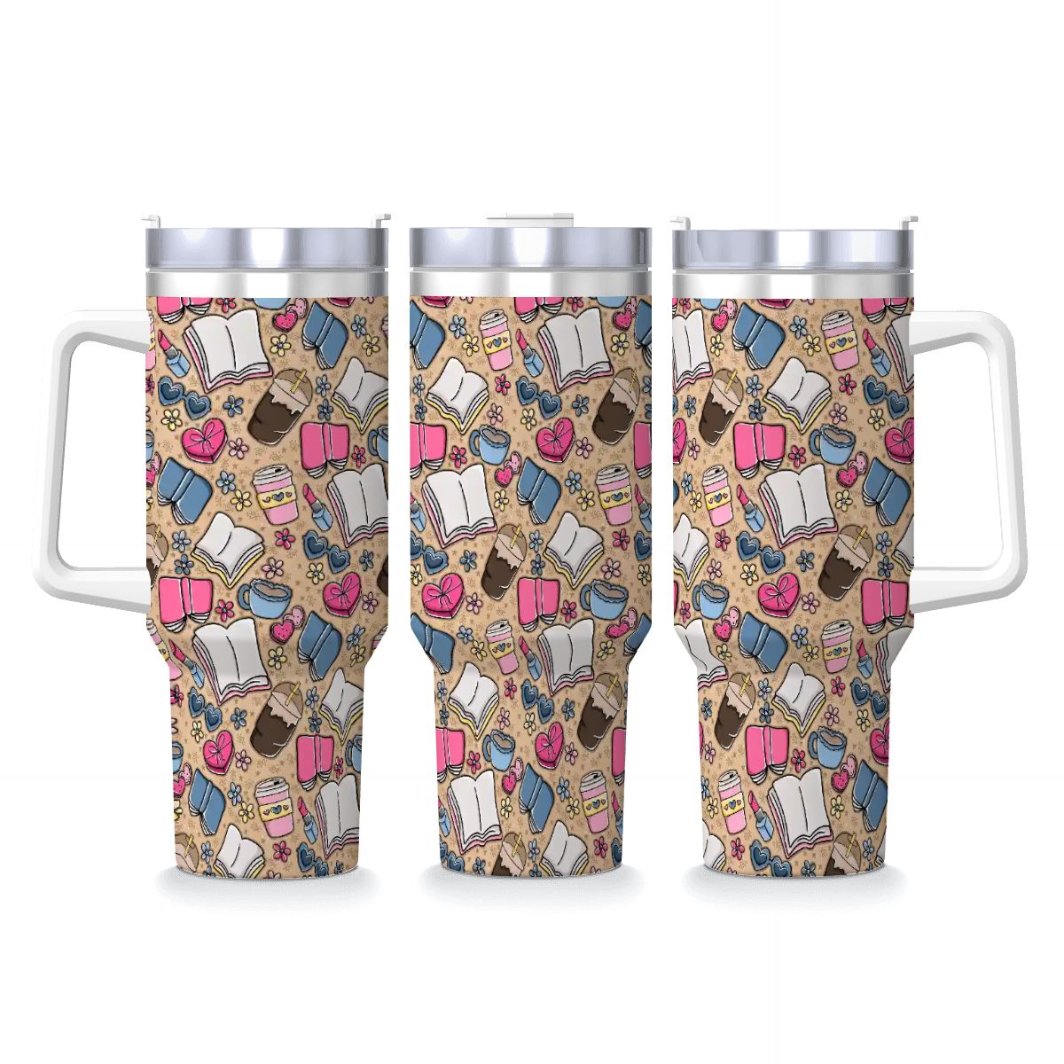 Beige books and coffee bookish 40oz travel mug