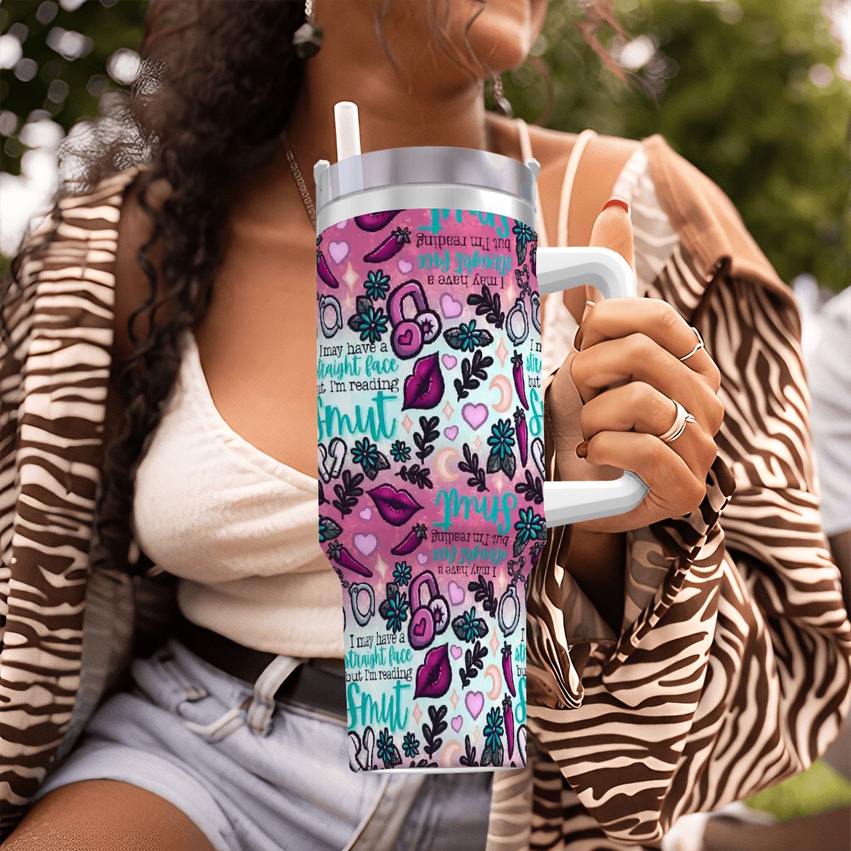 Straight face but reading smut 40oz travel mug