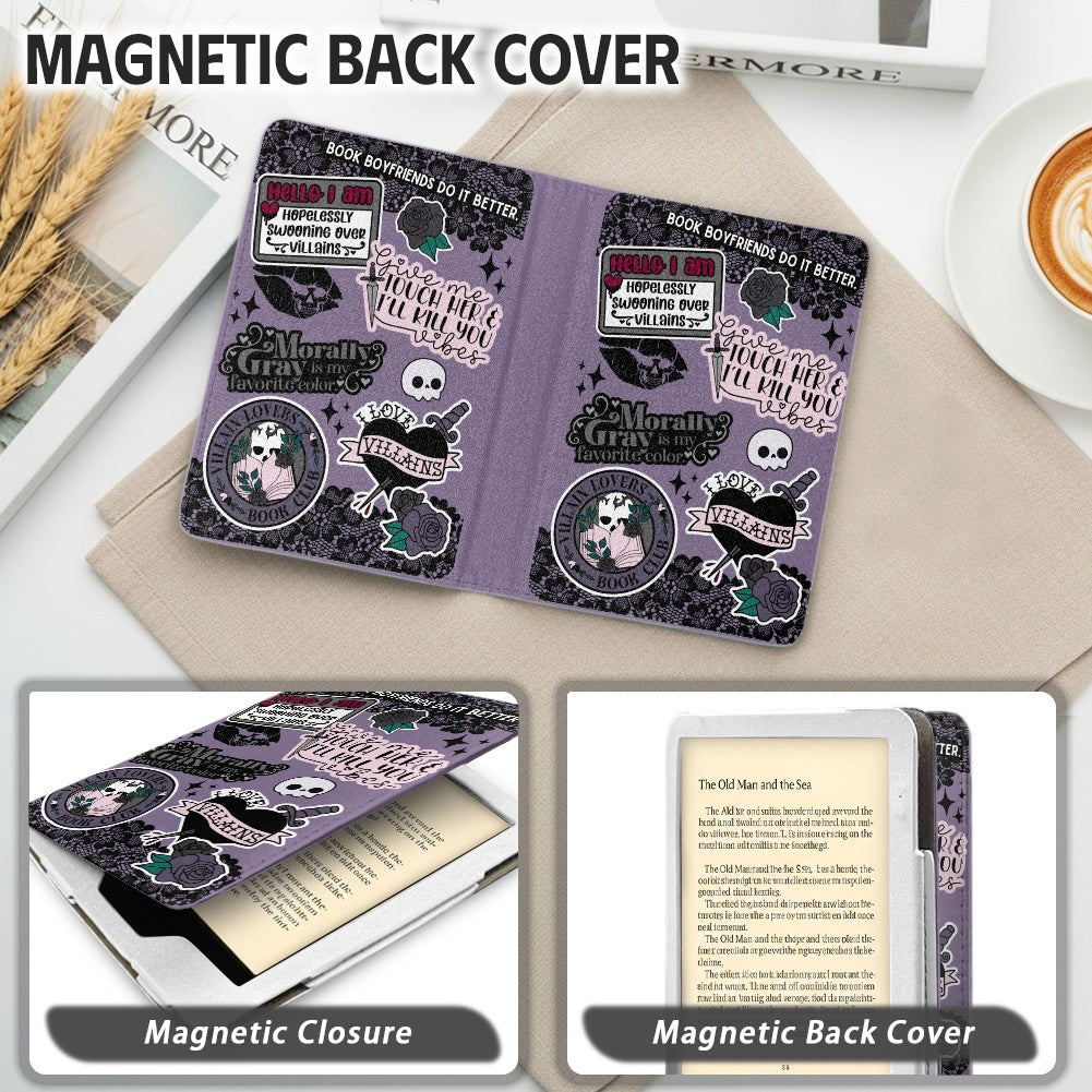 Villains sticker style PU cover for Kindle paperwhite 11th 12th gen vegan leather wallet style case