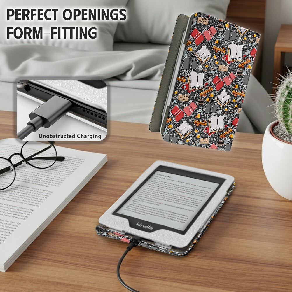 Cartoon crime scene thriller reader PU cover for Kindle 11th 12th gen and coloursoft