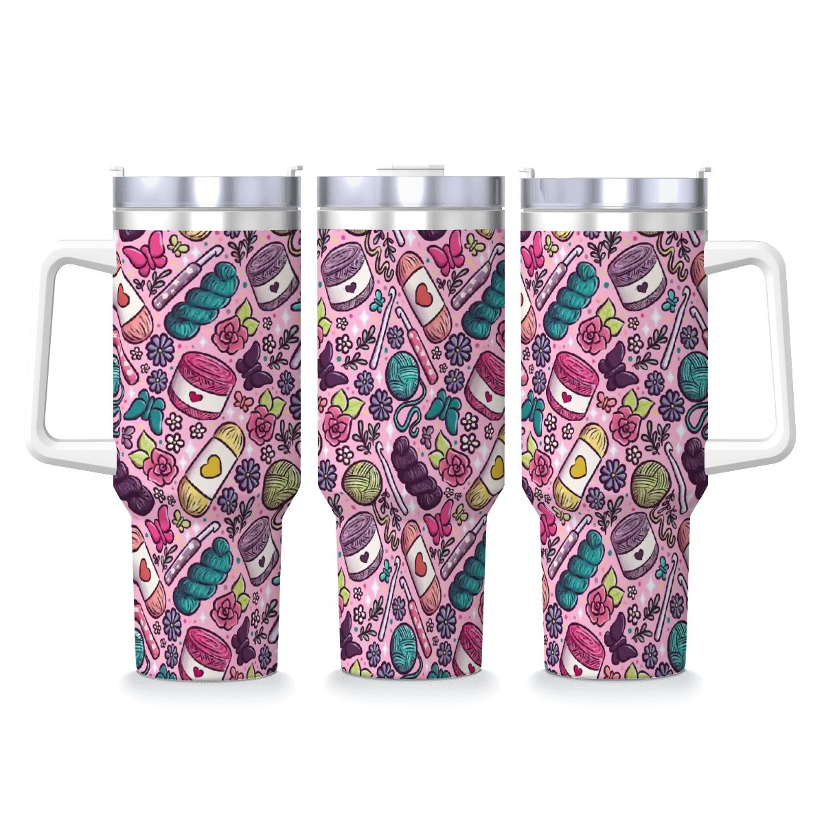 Crochet lover floral travel mug 40oz