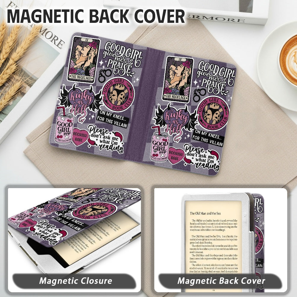 The Good Girl sticker style PU cover for Kindle paperwhite 11th 12th generation wallet style e-reader case in vegan leather
