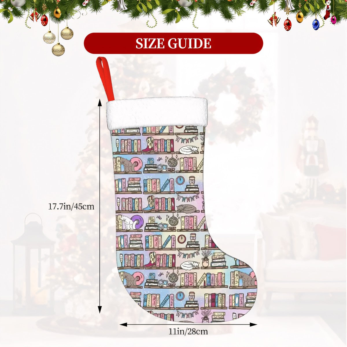 Taylors book shelf bookish christmas stocking