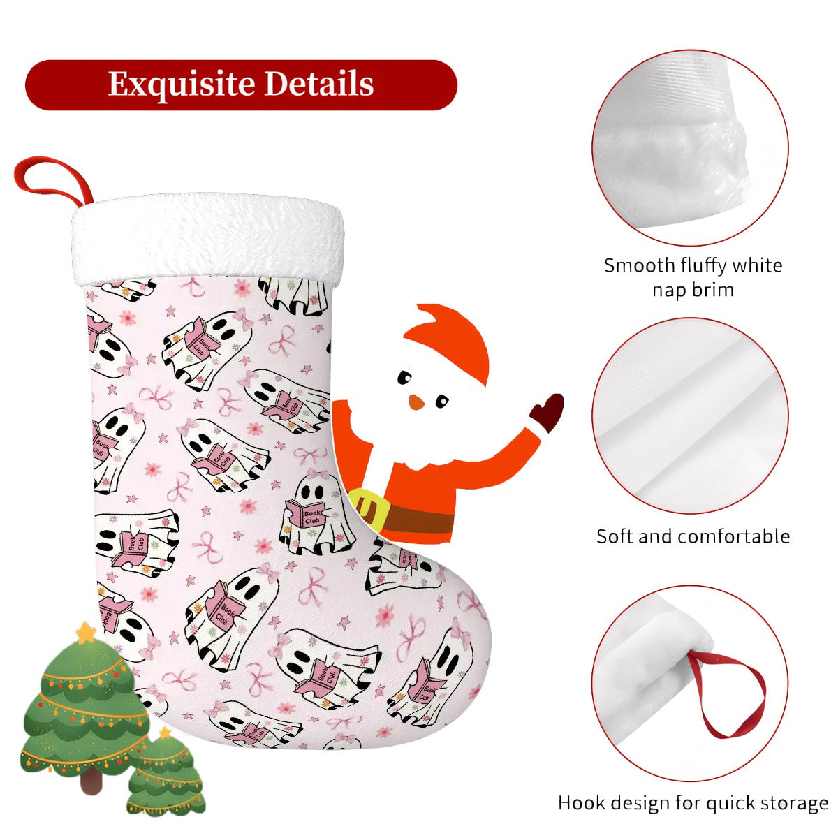 Cute pink reading ghosts bookish Plush Christmas Stockings