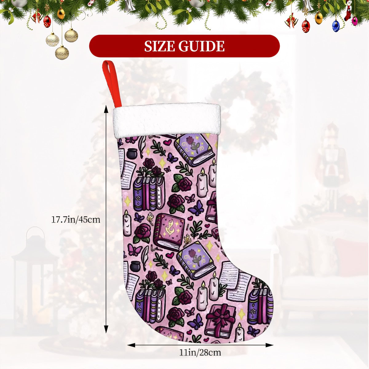 Slow burn bookish christmas stocking, book lover xmas decoration