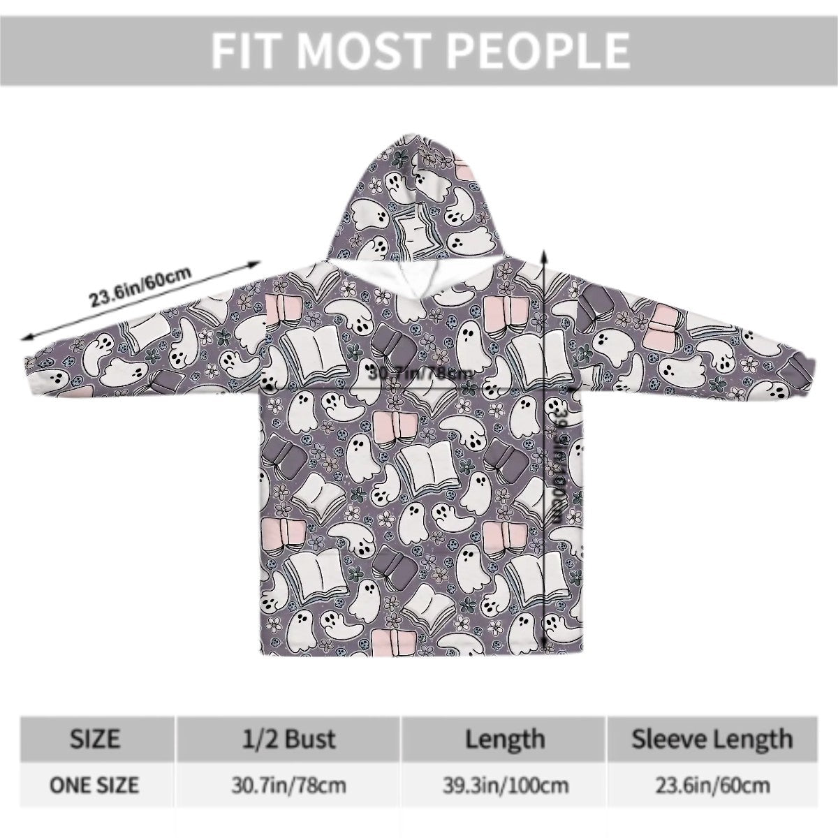 Cartoon bookish ghosts blanket hoodie