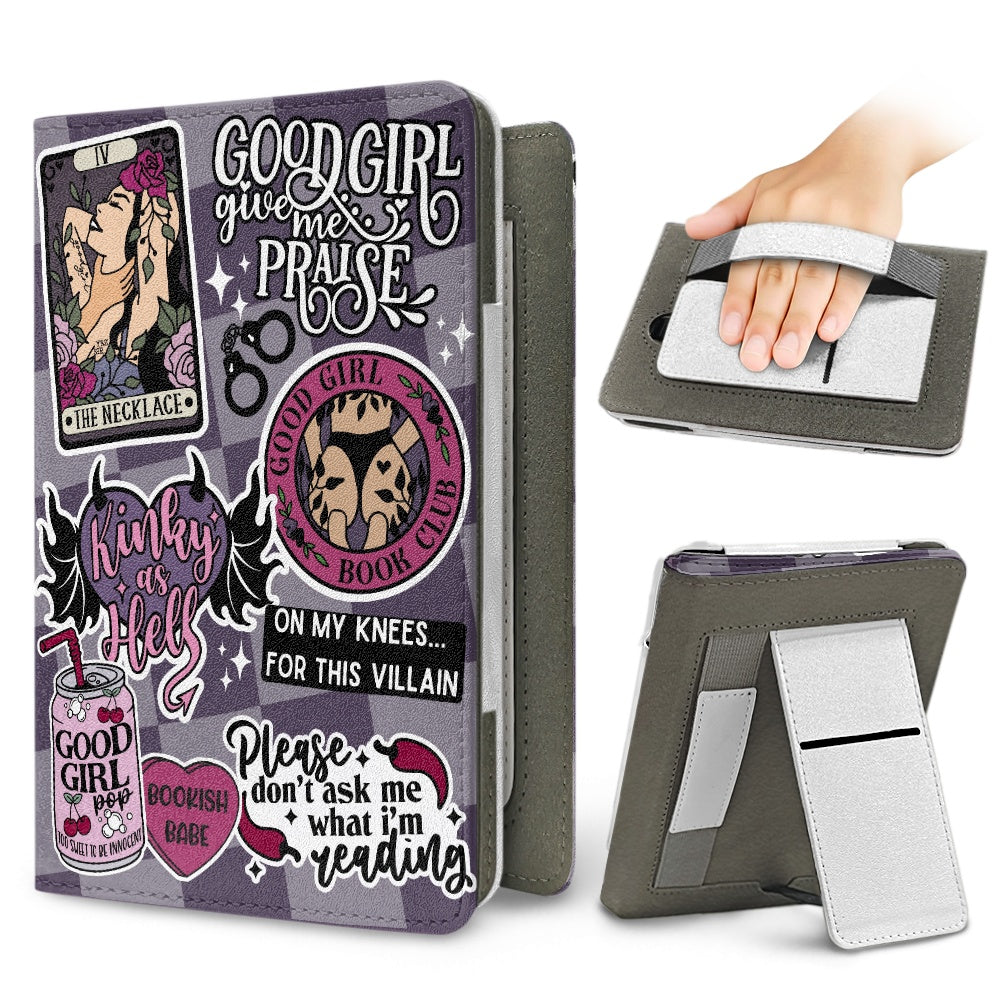 The Good Girl sticker style PU cover for Kindle paperwhite 11th 12th generation wallet style e-reader case in vegan leather