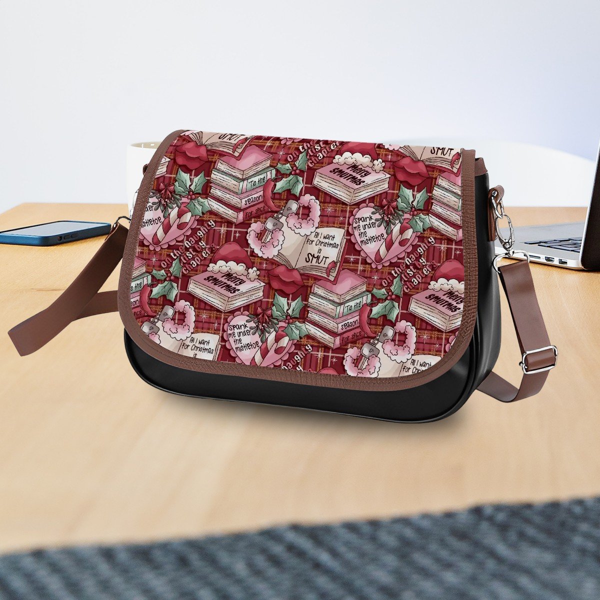 Merry smutmas bookish vegan Leather Shoulder Bag smutty book reader handbag