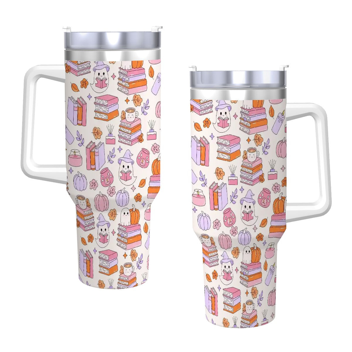 Books pumpkins and ghosts cute bookish travel mug 40oz