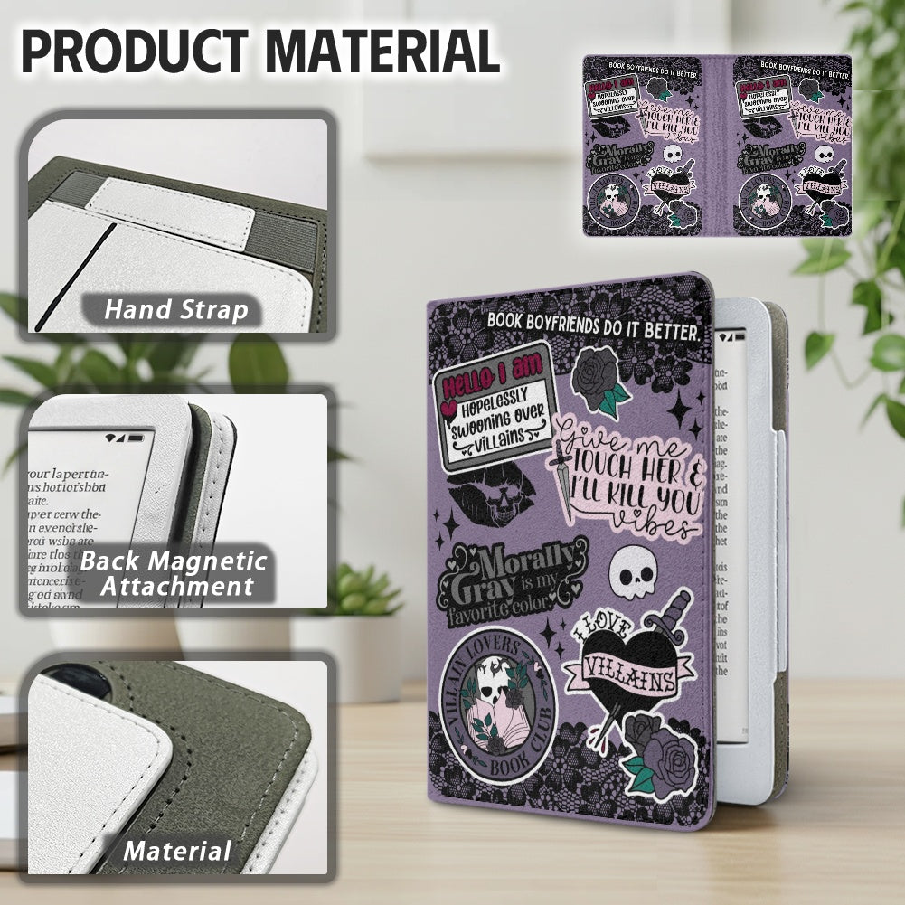 Villains sticker style PU cover for Kindle paperwhite 11th 12th gen vegan leather wallet style case