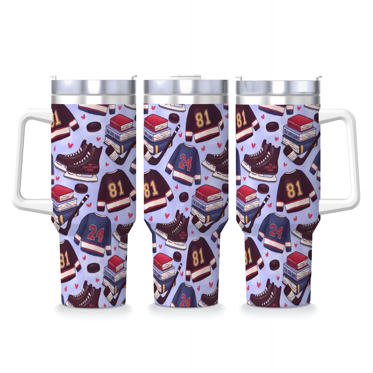 Heated hockey blue bookish 40oz travel mug