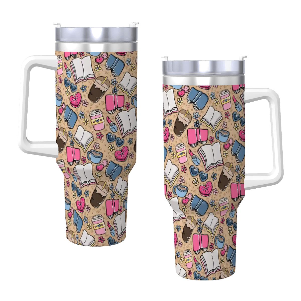 Beige books and coffee bookish 40oz travel mug