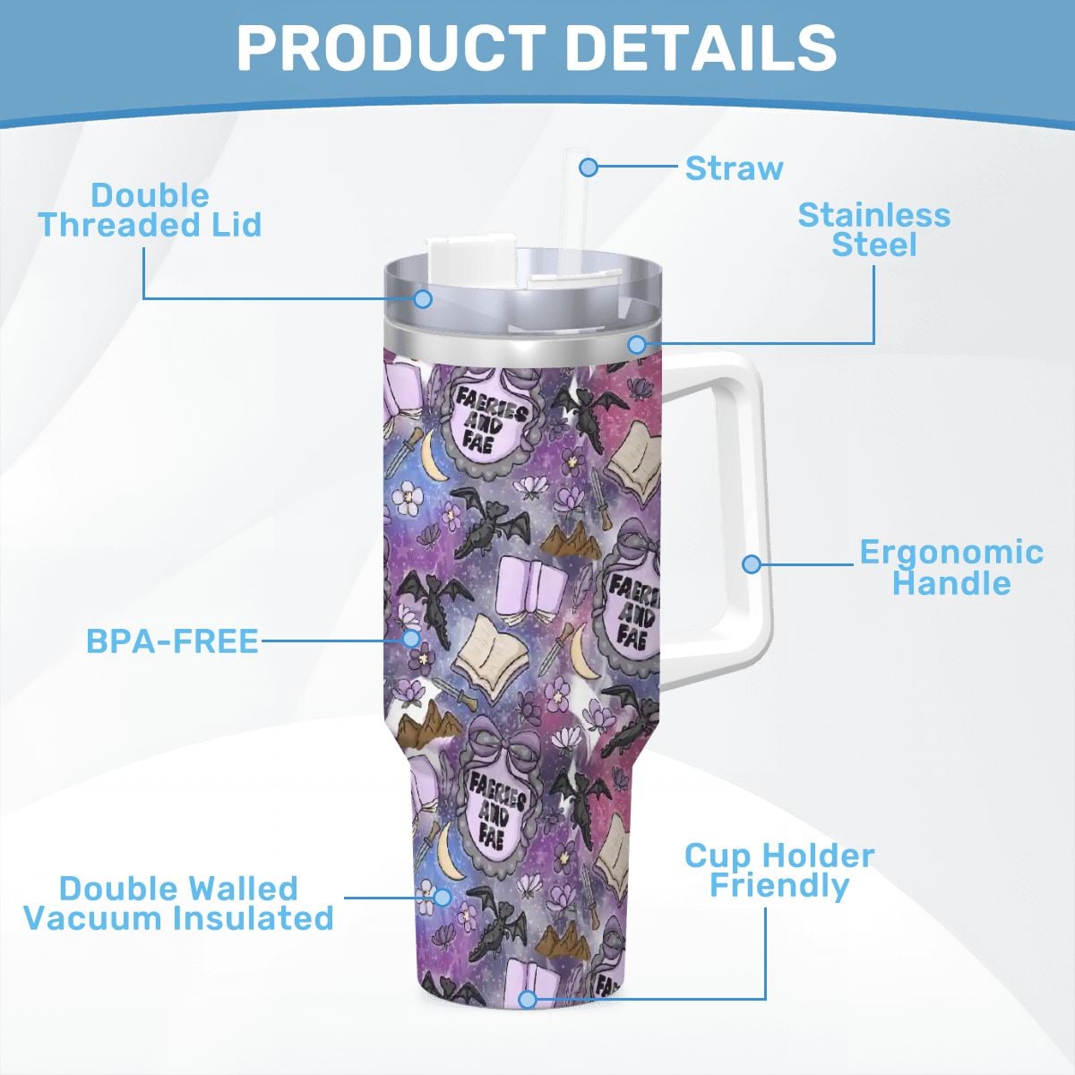 Faeries and fae romantasy fantasy bookish travel mug 40oz
