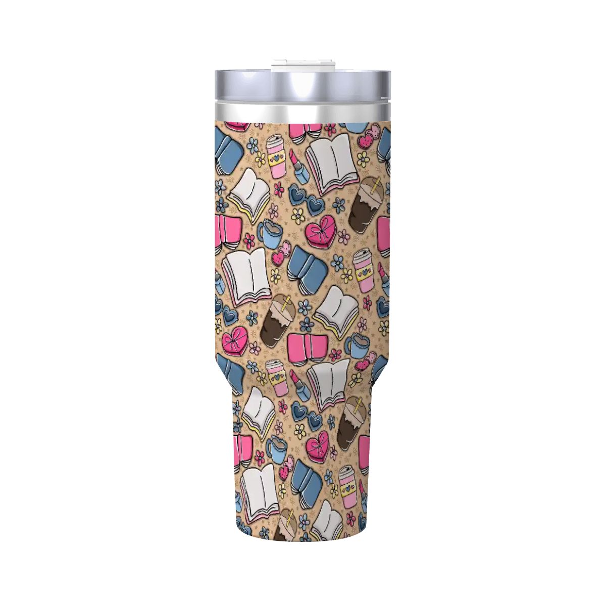 Beige books and coffee bookish 40oz travel mug
